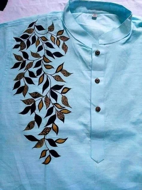 Mens Shirt Painting Ideas, Hand Print Panjabi For Men, Panjabi Art Design For Men, Painted Kurta For Men, Fabric Painting On Kurta For Men, Panjabi Painting Design For Men, Painting On Kurta For Men, Hand Paint Panjabi For Men, Shirt Painting Ideas Men