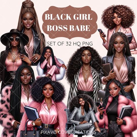 Black Girl Clipart, Boss Girl Clipart, Planner Girl Clipart, Boss Babe Clipart, Fashion Girl Clipart Boss Girl, Girl Clipart, Planner Girl, Fashion Girl, Boss Babe, Girl Fashion, Clip Art, Illustrations, Drawings