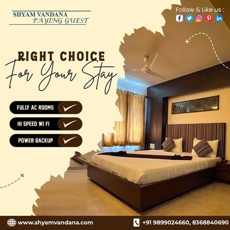 Looking for the perfect place to stay? Look no further than Shyam Vandana PG! 🏡 We've got it all covered with modern amenities to make your stay comfortable: 🌬️ Fully AC Rooms 📶 High-Speed Wi-Fi 🔌 Power Backup 🌀 Ceiling Fan 🍳 Induction Gas Stove Stay with us and experience comfort like never before. Book your stay today! . . #ShyamVandanaPG #ModernAmenities #FullyFurnished #payingguest #pg #hostel #studentaccommodation #noidacity #boyshostel #shyamvandanapg #PGinnoida #boyspginnoida Creative Hotel Ads Ad Campaigns, Homestay Advertisement, Hotel And Resort Creative Ads, Resorts Creative Ads, Hotel Advertising Design Poster, Hotel Marketing Ideas Social Media, Resort Ads Design, Hotel Instagram Post Design, Hotel Promotion Ideas