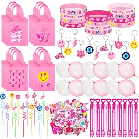 PRICES MAY VARY. Sufficient Preppy Party Favors: you will get 12 x pink bags for party favors, 12 x drink straws cocktail, 12 x preppy keychains, 12 x punching balloons, 24 x preppy stampers, 12 x silicone preppy wristbands, and 100 x preppy stickers, nice combination to meet your various needs Quality and Reliable Material: the preppy bag is made of non woven fabric, the wristband is made of silicone, they are soft and firm, not easy to wear and tear; The cocktail straw is made up of hard plast Preppy Party Favors, Preppy Keychains, Preppy Party Decorations, Preppy Birthday Party, Preppy Bday, Y2k Birthday Party, Y2k Birthday, Preppy Birthday, Pink Party Favors