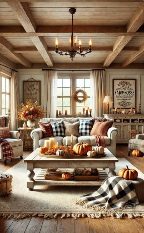 Fall Theme Living Room Decor, Living Room Two Windows, Farmhouse Fall Decor Living Room, Farmhouse Fall Living Room, Fall Farmhouse Decor Living Rooms, Fall Living Room Decor Autumn, Fall Couch Decor, Fall Family Room, Fall Living Room Ideas