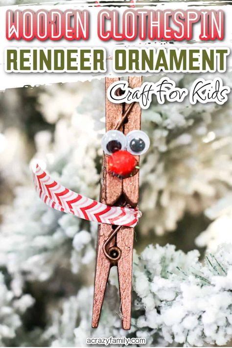 This easy wooden clothespin reindeer ornament is perfect for Christmas. It's a quick and easy project that you can make with your kids and it makes a cute ornament for your tree or as a gift. Clothespin Reindeer, Clothes Pin Ornaments, Clothespin Crafts Christmas, Christmas Clothespins, Reindeer Craft, Reindeer Ornament, Wooden Clothespins, Holiday Crafts For Kids, Holiday Ribbon