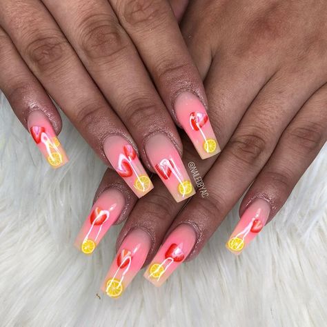 Lemonade Nails, Strawberry Lemonade, Nails On Fleek, Love Nails, Coffin Nails, Fun Nails, Nail Ideas, Cute Nails, Lemonade