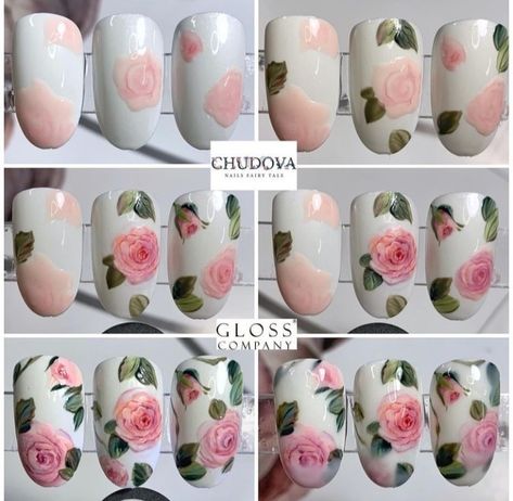 Botanical Nails, Subtle Nail Art, Fake Nails Designs, Rose Nail Art, Glittery Nails, Nail Drawing, Nail Designs Tutorial, Beauty Nails Design, Pretty Nail Art Designs