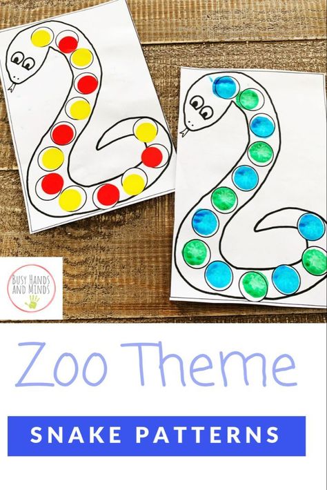 Snake Patterns- Zoo Preschool Math Activity Math Animal Activities, Zoo Preschool Art Projects, Snake Math Activities Preschool, Pattern Snakes Preschool, Snake Theme Preschool, Prek Zoo Crafts, Zoo Train Craft, Jungle Literacy Activities Preschool, Zoo Tracing Preschool