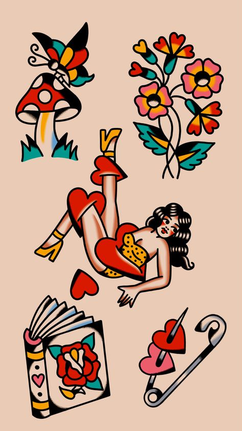 Traditional Tattoo Flash Sheets, Traditional Tattoo Drawings, Americana Tattoo, Vintage Tattoos, Traditional Tattoo Flash Art, Traditional Tattoo Inspiration, Vintage Tattoo Design, Traditional Tattoo Designs, Traditional Style Tattoo