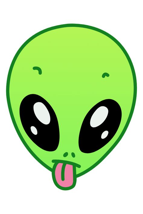 A cute sticker of an Alien that is showing his tongue to humans that are trying to confirm that little green man exists. Better luck next time humans! . Cute Alien Drawing Easy, Alien Cartoon Aesthetic, Alien Stickers Aesthetic, How To Draw Alien, Alien Cute Drawing, Alien Illustration Cute, Alien Head Drawing, Cool Alien Drawings, Alien Drawing Easy