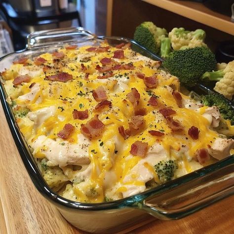 Keto & Low Carb (Tasty Recipes) | Chicken Bacon Ranch Casserole | Facebook Low Carb Chicken Bacon Ranch, King Ranch Casserole, Bacon Ranch Casserole, Ranch Casserole, Dry Ranch Seasoning, Chicken Bacon Ranch Casserole, Carb Free, Cooked Chicken, Steamed Vegetables