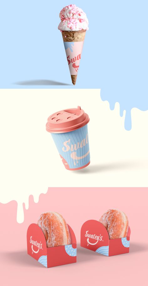 Bright Social Media Design, Popsicle Branding Design, Fun Playful Branding, Ice Cream Social Media Design, Packaging Design Bag, Pink Brand Identity, Ice Cream Branding Design, Ice Cream Social Media, Quirky Branding