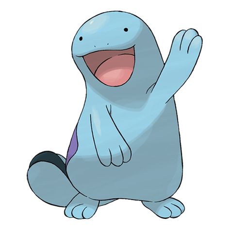 Quagsire (Japanese: ヌオー Nuoo) is a Water/Ground-type Pokémon introduced in Generation II. Quagsire is a light blue, bipedal, amphibious Pokémon. Its head is broad and round, having little neck to distinguish it from the rest of Quagsire's body. It has a wide mouth and tiny, black eyes. A wavy, purple stripe runs down its back. Quagsire's hands and feet both have three digits. Its outer layer of skin is slimy and slippery. Latios Pokemon, Bulbasaur Pokemon, Pokemon Original, 150 Pokemon, Pokemon Tv, Pokemon Bulbasaur, Pokemon Blue, Pokemon Pokedex, Gym Leaders