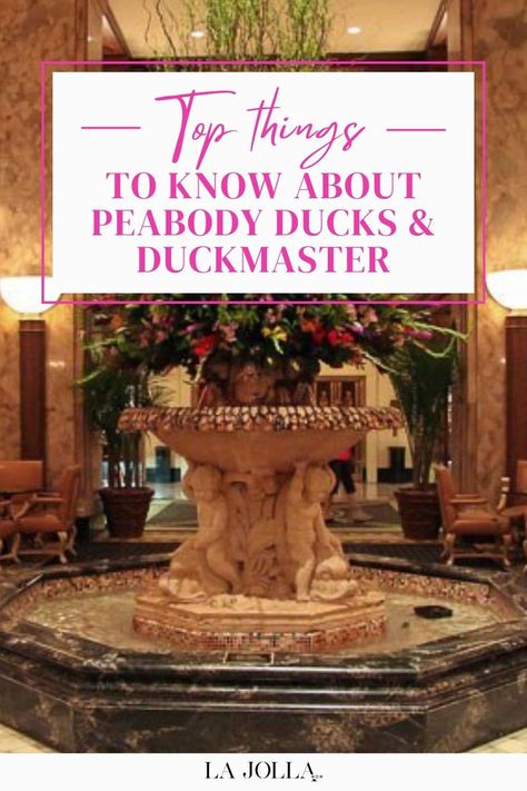 Ornate marble fountain with sculptural base adorned with fresh floral arrangements in elegant hotel lobby. Peabody Hotel Memphis, Memphis Hotels, Peabody Hotel, The Lobby, Jet Lag, Family Vacations, Save For Later, Travel Gear, Things To Know