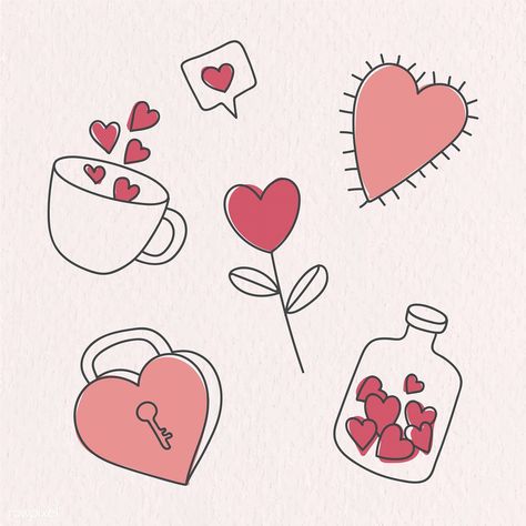 Hand drawn love and valentine's day doodle vector collection | premium image by rawpixel.com / marinemynt Vday Doodles, Valentines Day Doodles, Valentine Drawing, Valentine Doodle, Valentines Day Drawing, Art For Kids Hub, Doodle Vector, Bottle Drawing, Valentine Picture