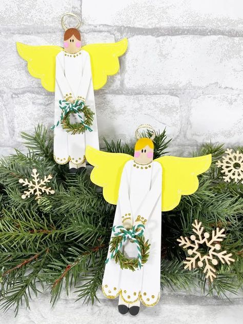 Dollar Tree Christmas Craft Stick Angels Popsicle Stick Angel Ornament, Crafts To Gift, Ruler Crafts, Yellow Crafts, Dollar Store Christmas Crafts, Christmas Crafts For Kids To Make, Dollar Store Christmas, Dollar Tree Christmas, Kid Craft