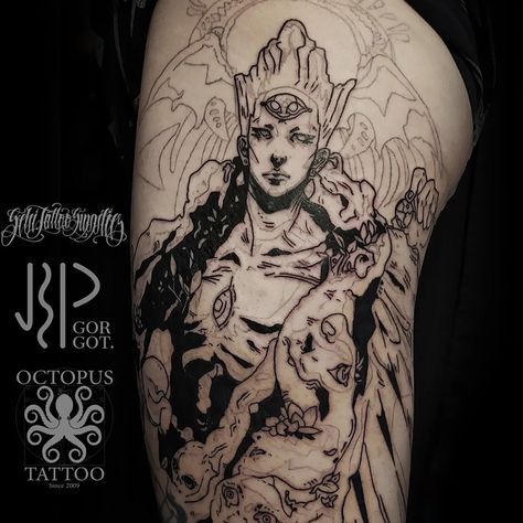 Greek Mythology Hades Tattoo, Thanatos Tattoo, Hades Back Tattoo, Hades Game Tattoo Design, Hades Game Tattoo Ideas, Hades With Dogs Tattoo, Hades Tattoos, Hades Game Tattoo, Dionysus Tattoo