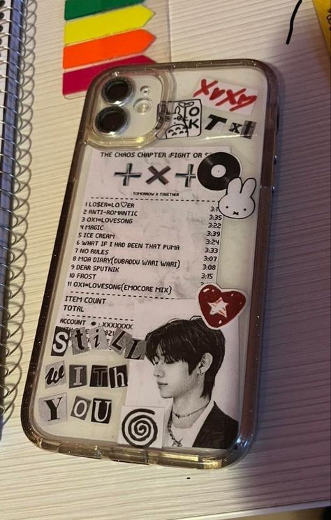 Clear Phone Case Design, Artsy Phone Cases, Kpop Phone Cases, Diy Phone Case Design, Iphone Case Stickers, Kawaii Phone Case, Collage Phone Case, Pretty Phone Cases, Phone Organization