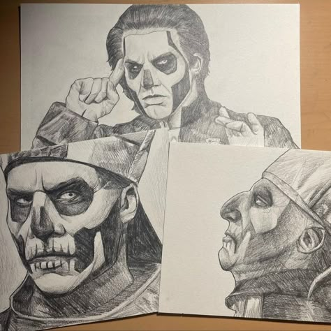 Ghost Band Sketch, Vampire Band, Doom Metal Bands, Ghost Fanart, Unmasked Ghouls, Papa Iv, Ghost Drawing, Ghost Album, Ghost Videos