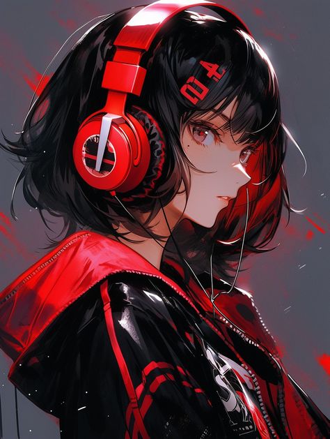 Headphones Anime, Wearing Headphone, Tan Skin, Anime Kawaii, Random Stuff, Anime Icons, Headphones, Skin, Music