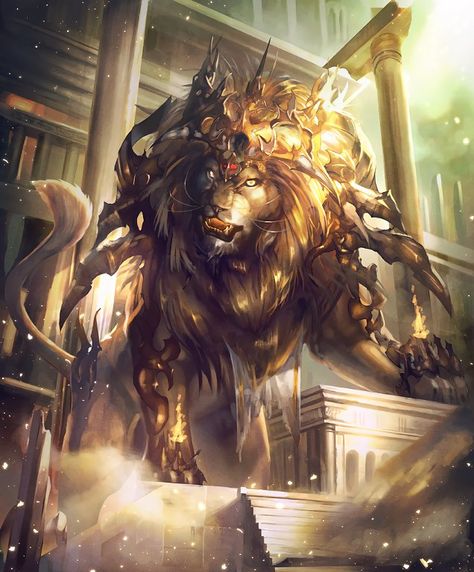 Card: Lion of the Golden City Sif Dark Souls, Mystical Animals, Beast Creature, Golden City, Mythical Animal, Fantasy Beasts, Lion Art, Fantasy Creatures Art, Haiwan Peliharaan