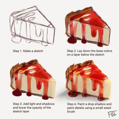 Digital Art Tutorials, Digital Painting Tutorial, 귀여운 음식 그림, Food Sketch, Digital Painting Techniques, Food Illustration Art, Watercolor Food, Digital Art Beginner, Cute Food Art