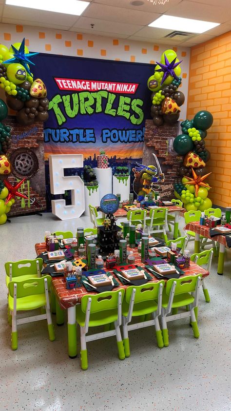 Teenage Mutant Ninja Turtles / Birthday "TMNT Mutant Mayhem 5th Birthday " | Catch My Party Tmnt 1st Birthday Party Ideas, 5th Birthday Party Ideas For Boys, Tmnt Mayhem, Ninja Turtles Birthday Party Ideas Food, Tmnt Party Decorations, Ninja Turtles Party Ideas, 5th Birthday Ideas For Boys, Ninja Turtle Party Ideas, Ninja Turtle Birthday Theme