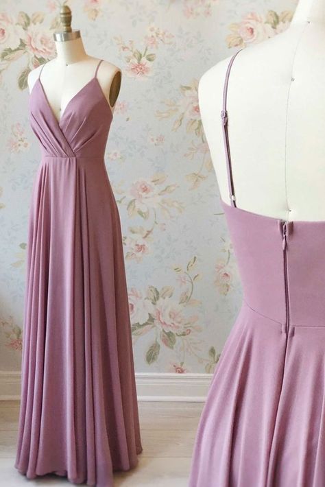 Mauve Long Dress, Mauve Dresses, Mauve Bridesmaid, Mauve Bridesmaid Dress, Prom Dress Pink, Vestidos Color Rosa, Pink Evening Dress, Pink Chiffon, Pink Prom