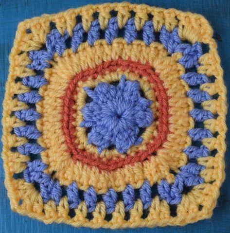 Marigold Granny Square | AllFreeCrochet.com Colorful Granny Square, Easy Granny Square, Crochet Granny Squares, Granny Square Projects, Dishcloth Crochet Pattern, Granny Square Afghan, Crochet Dishcloth, Crochet Christmas Trees, All Free Crochet