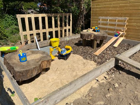 Sand Play Area For Kids, Bark Play Area In Garden, Garden Eyfs, Kids Garden Play Area, Sand Pits For Kids, Toddler Playground, Kids Play Spaces, Play Area Backyard, Outdoor Play Spaces