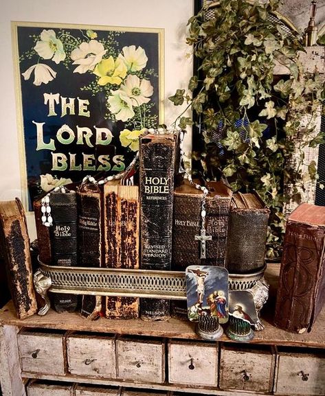 Vintique Farmhouse-Colorado on Instagram: "Discovered a new hashtag last night that I can’t wait to play along with#rustyweatheredandworn and their theme of old bibles. I’m blessed to have several family bibles, many dating in the late 1800’s and I’m always on the lookout for them. I’ve tagged the hosts in the photo- if you’ve got old bibles, come join us! #vintiquefarmhouse #weatheredandwonderful #antiquebibles #vintagebibles #collections #bibles #blameitonmyvintageheart #vintagevignette