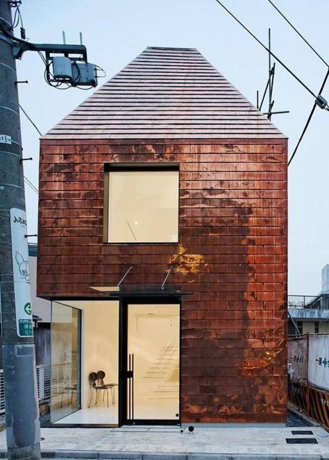 Copper Wall Cladding Ideas : Exterior Wall Cladding Ideas – Better Home and Garden: Panels Copper House, Building Skin, Exterior Wall Cladding, Exterior Wall Tiles, Facade Cladding, Corner Window, Japanese Architect, Casa Container, Architecture Exterior