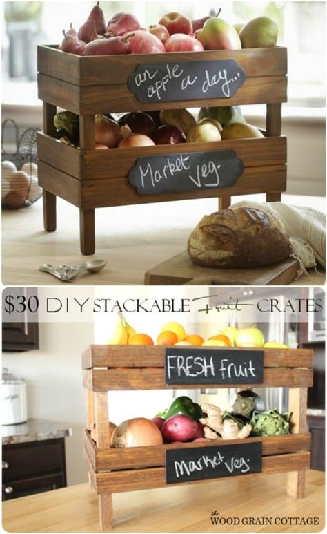 35 DIY Pottery Barn Knockoffs That Let You Decorate Your Home For Less #diy #potterybarn #projects #woodworking #decorating Diy Pottery Barn Decor, Vegetable Display, Pottery Barn Hacks, Pottery Barn Decor, Produce Storage, Vegetable Crates, Wooden Fruit, Crate Diy, Fruit Crate