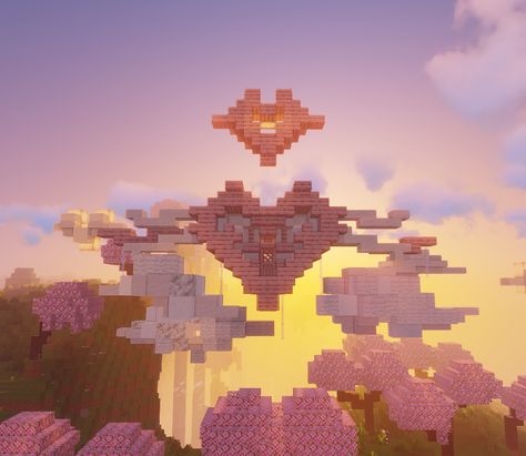 video game, build heart with sunset and clouds house in the shape of heart Minecraft Heart, Minecraft Welten, Heart House, Bangunan Minecraft, Minecraft House Plans, Minecraft Farm, Wood Angel, Minecraft Cottage, Easy Minecraft Houses