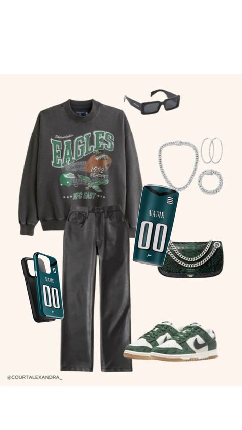 Get ready for game day with our stylish Philadelphia Eagles NFL game day outfit ideas! From classic jerseys to cozy hoodies and trendy accessories, we’ve curated the perfect looks to help you show off your Eagles pride. Personalize your outfit with your name and favorite player’s number for that extra special touch. Whether you’re at Lincoln Financial Field or watching from home, you’ll look fantastic supporting the Eagles this NFL season! Eagles Game Day Outfit, Nfl Game Day Outfit, Seasons Name, Eagles Game, Gameday Outfits, Lincoln Financial Field, Day Outfit Ideas, Sports Outfits, Eagles Nfl