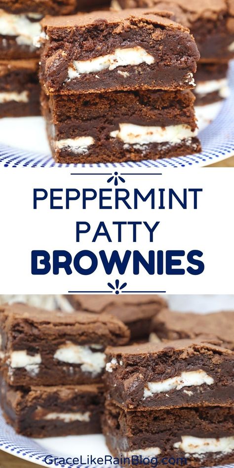 Peppermint Patty Brownies feature a rich and indulgent chocolate brownie layered with real York Peppermint Patties. These chocolate mint brownies are sure to be a favorite for anyone who loves minty flavors. York Peppermint Patty Brownies, Peppermint Patty Brownies, Peppermint Brownies Recipe, Heavenly Dessert Recipe, York Peppermint Patties, Peppermint Patty Recipe, Mint Patties, Chocolate Mint Brownies, York Peppermint Patty