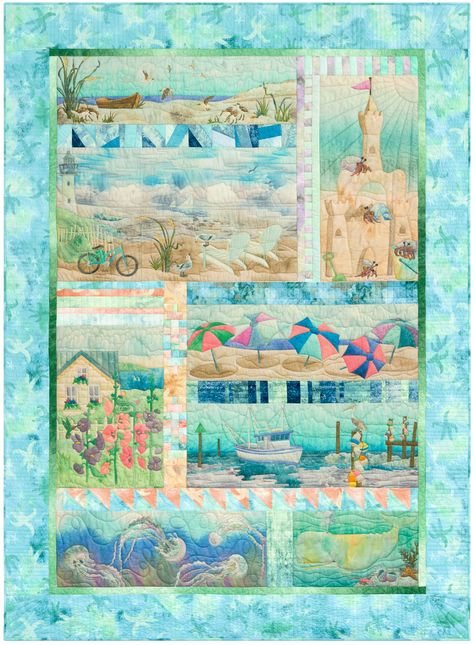 Truly McKenna Fabric Art Panels | Fabric Art Prints and Free Quilt Patterns Beach Quilt, Sea Quilt, Appliqué Quilts, Applique Quilt Patterns, Diy Quilt, Quilting Patterns, Applique Patterns, Free Motion Quilting, Quilt Kit