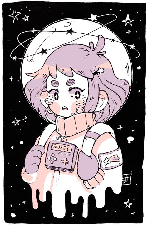 Lovely Lor                                                                                                                                                                                 Más #characterdesign Space Drawings, Arte Do Kawaii, 강아지 그림, Art Pastel, 캐릭터 드로잉, Arte Sketchbook, Art Et Illustration, Art And Illustration, Fantasy Illustration