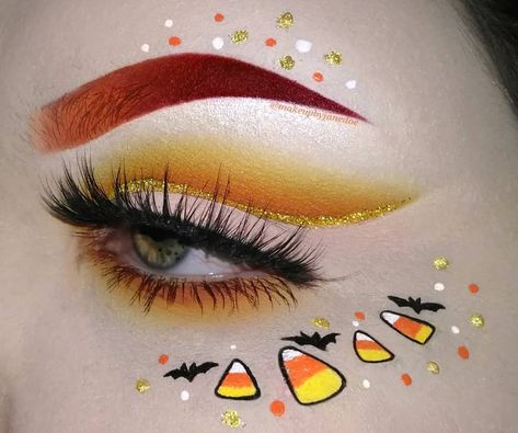 Candy Corn Eyeshadow, Candy Corn Makeup Look, Candy Corn Eye Makeup, Candy Corn Makeup, Halloween Eyeliner, October Makeup, Makeup 2024, Holloween Makeup, Halloween Creative