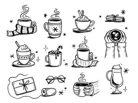 Hot Chocolate Drawing, Coffee Doodle, Mug Drawing, Winter Drawings, Logos Retro, Bujo Doodles, Sketch Note, Coffee Drawing, Winter Coffee