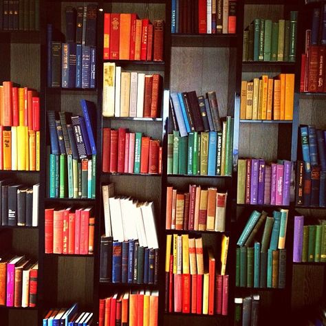 books of every color Beautiful Bookshelf, Styling Shelves, Orange Book, Reading Spot, Book Wall, Real Estate Humor, Book Organization, Color Harmony, Book Images