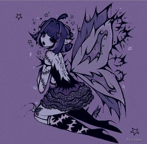 Fae Aesthetic Art, 2000s Fairy Art, Purple Goth Pfp, Goth Cartoon Pfp, Gothic Fairy Aesthetic, Purple Pfp Aesthetic, Demon Fairy, Witch Pfp, Fairy Pfp