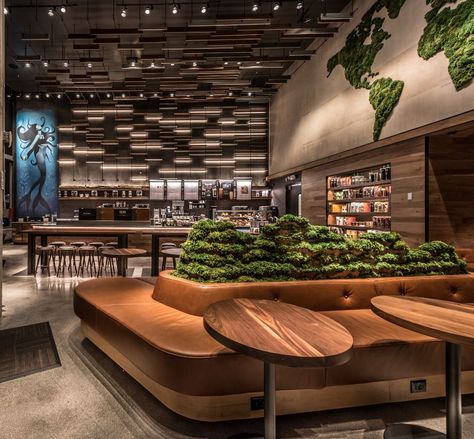 Stunning Starbucks stores around the world Starbucks Interior, Starbucks Shop, Starbucks Locations, Starbucks Design, Starbucks Store, Glitter Wall, Moss Wall Art, Modern Restaurant, Moss Wall