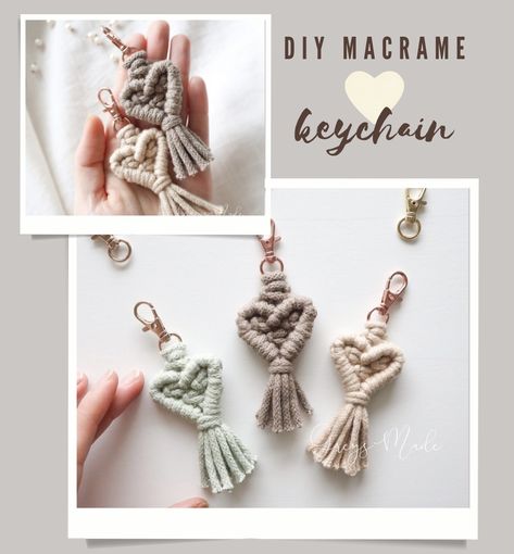 Makramee Keychain, Diy Mini Macrame, Makramee Baby, Macrame Heart Keychain, Craft Organization Diy, Macrame Heart, Macrame Jewelry Tutorial, Simple Macrame, Makramee Diy