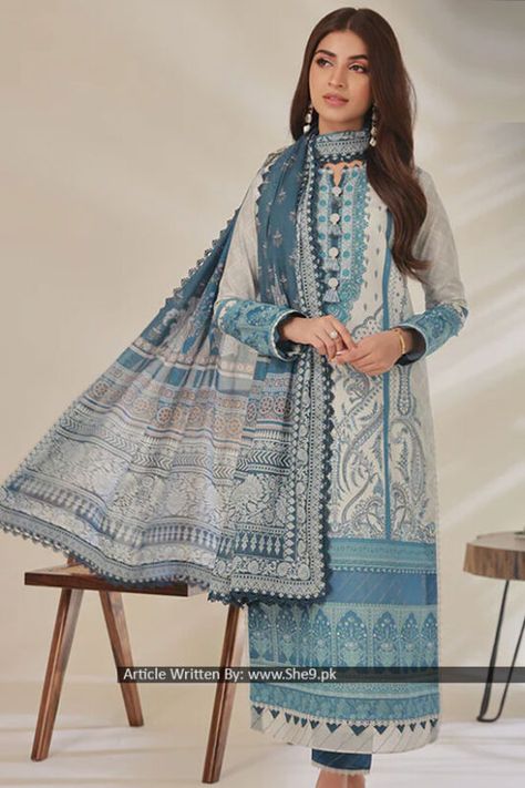 Asim Jofa Lawn Collection 2023 -she9.pk Semi-stitched Spring Lawn Suit With Self Design, Lawn 2023 Collection Pakistan, Elegant Semi-stitched Lawn Suit With Printed Motifs, Asim Jofa Dresses 2024 Lawn, Sana Safinaz Lawn Collection 2020, Designer Dresses Casual, Simple Pakistani Dresses, Designer Shorts, Pakistani Dresses