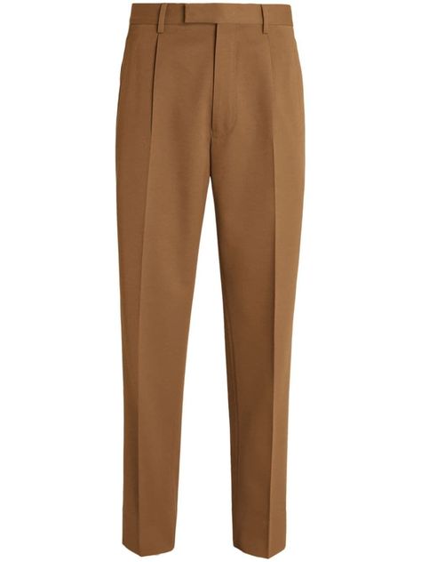 Zegna tapered trousers - Brown- #Brown #Tapered #Trousers #Zegna Check more at https://howcandothis.com/manstyle/zegna-tapered-trousers-brown/ Brown Dress Pants Men, Brown Trousers Men, Warlock Aesthetic, Mens Wool Pants, Dark Foliage, Tapered Trousers, Pleated Trousers, Balenciaga Triple S, Dress Watch