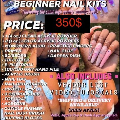 Beginner Nail kits Acrylic Nail Kit For Beginners List, Nail Starter Kit List, Nail Tools Kit, Nail Tech Supply List, Things You Need As A Beginner Nail Tech, Nail Tech List, Nail Tech Starter Kit List, Nail Kits For Beginners List, Acrylic Nail Kit For Beginners