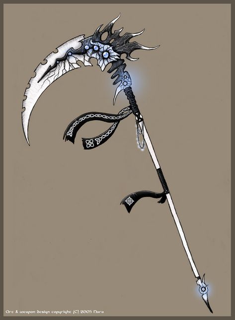 Scythe Dnd Idea, Fantasy Items, Powerful Magic, Pretty Knives, Fantasy Props, Anime Clothes, Awesome Tattoos, 다크 판타지, Cool Swords