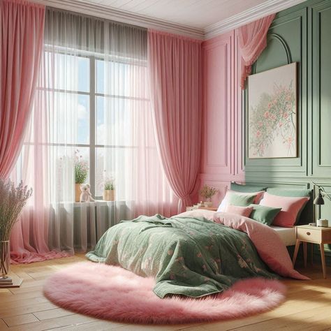 Pink And Brown Bedroom, Pink And Green Bedroom Ideas, Small Guest Room Ideas, Pink And Green Bedroom, Japanese Bedroom Ideas, Olive Green Bedrooms, Dark Green Living Room, Sage Green Living Room, Pastel Danish