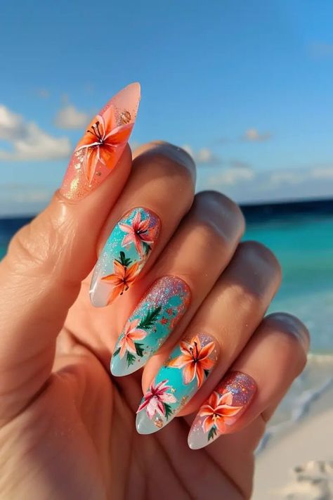 Summer Time Nail Ideas, Bermuda Nails, Costa Rica Nails, Chic Nail Ideas, Nail Contest, Spring Break Nails, Boho Nails, Hello Nails, Edge Nails