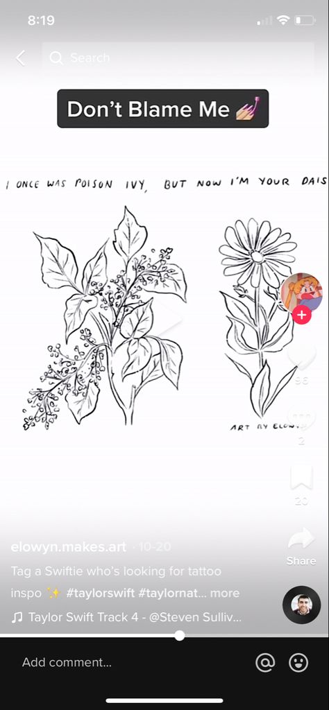 Taylor Swift Dont Blame Me Tattoo, Poison Ivy And Daisy Tattoo, Poison Ivy Daisy Tattoo Taylor Swift, Ivy Taylor Swift Tattoo, Poison Ivy Tattoo, Me Taylor Swift, Ivy Tattoo, Taylor Swift Tattoo, Daisy Tattoo