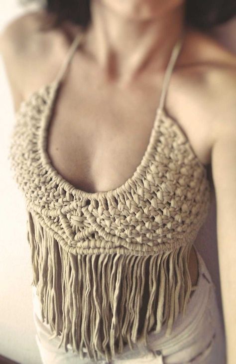 Macrame Clothing Tutorial, Diy Macrame Clothes, Macrame Top Pattern, Macrame Top Diy, Macrame Summer, Dreamcatcher Diy, Macrame Top, Macrame Clothes, Makramee Diy