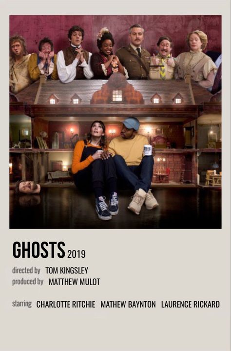 minimal polaroid series poster for ghosts Polaroid Board, Ghosts Bbc, Charlotte Ritchie, Mathew Baynton, Bbc Ghosts, Uk Tv Shows, Series Posters, Ghost Shows, British Sitcoms